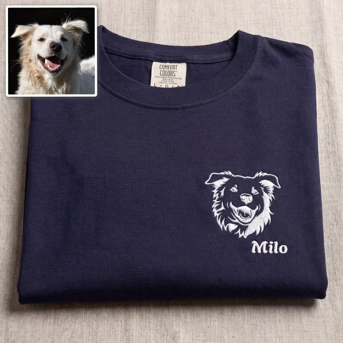 Custom Embroidered Pet Portrait Vintage T-Shirt