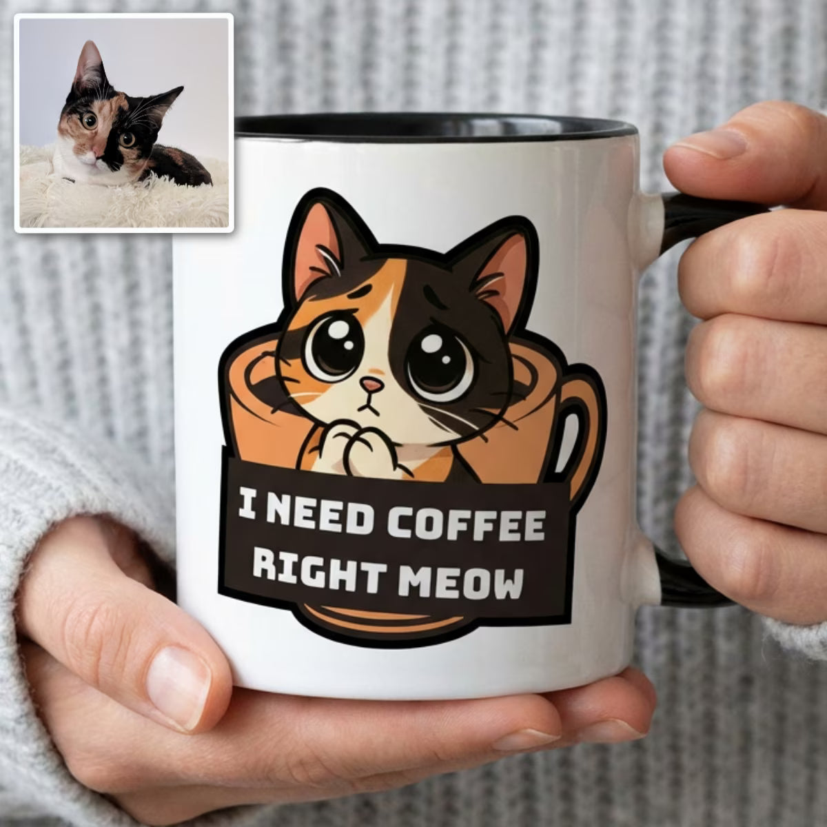 Custom Cat Portrait Mug, Coffee Edition