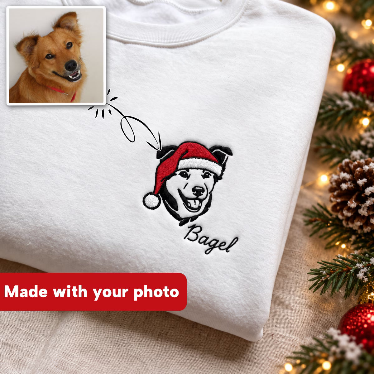 Personalized Christmas Dog Sweatshirt | Custom Embroidered