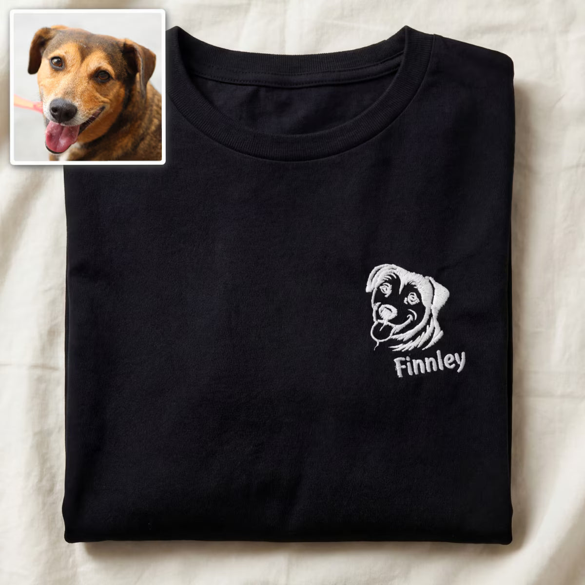 Custom Embroidered Pet Portrait T-Shirt